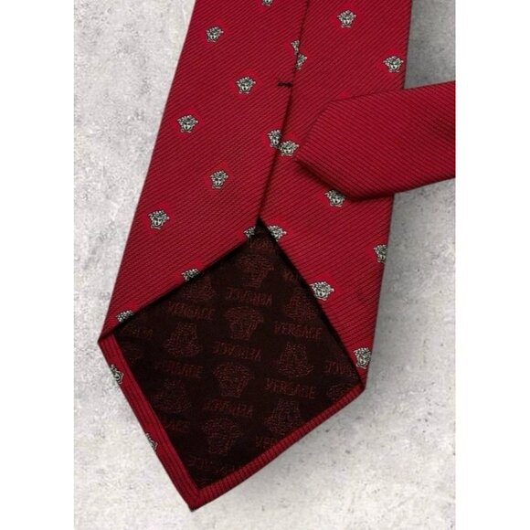 GIANNI VERSACE Silk Tie ITALY Red Monogram Logo W:3.6" EUC - Picture 5 of 6